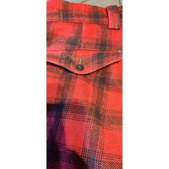 1963 Woolrich Red Black Buffalo Plaid Hunting Pants 36x30 Cuffed Zip Front Wool - Picture 9 of 10
